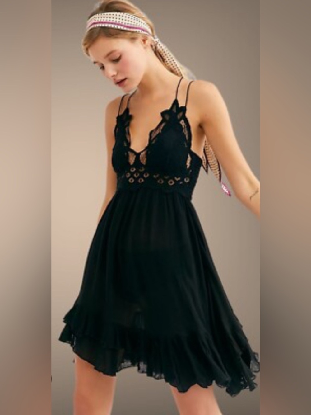 Free People (FP) One Women’s Black Adella Asymmetric Lace Slip Dress Size XS/TP
